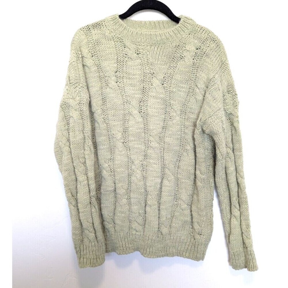 Pastiche Cable Knit Sweater Womens Size M Green Alpaca Wool Fisherman Grandpa